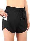 BALAYSIER Badeshorts Damen mit Taschen Badehose Damen High Waist Schnell Trocknende Schwimmhose 2 in 1 Shorts mit Liner(Schwarz, L)