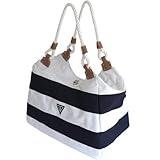 WildStage XL Strandtasche mit Reißverschluss - 45 x 24 x 36 cm - Hochwertige Schultertasche mit Innentasche - Saunatasche - Umhängetasche - Tragetasche - Damen Shopper - (Diamant, Blau und Weiß)