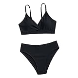 Bikini Mädchen Teenager mit Shorts Bikini Kinder Mädchen Zweiteiliger Badeanzüge Rüschen Bikinioberteil mit Triangel Bedruckte Bikinihose Mädchen Tankini Bikini Mädchen (A-Black, 12-14 Years)