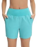 Havideto Badeshorts Damen High Waist Badehose Schnell Trocknende Schwimmhose Damen Kurz Boardshorts UV Schutz Bauchweg Schwimmshorts mit Innenslip und Taschen Grün L