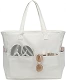 LEDAOU Große Strandtasche mit reißverschluss Damen Wasserdicht Umhängetasche Tragetasche shopper sanddicht mit Reißverschluss Pool Fitness Reisetasche familie(Beigefarbenes Canvas)