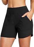 BALEAF Damen Badeshorts Bauchkontrolle UPF50+ Badehose Schnell Trocknend Schwimmhose Hohe Taille Boardshorts Schwimmunterteil mit Taschen Schwarz M