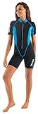 SEAC Women's Lady Seac Ciao Women s Shorty Suit 2 5 mm Neoprene for Snorkelling Scuba Diving and Other Water Activity, Black/Light Blue, XXL