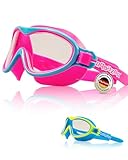 aquazon WAVE Junior Kinder Schwimmbrille, Schnorchelbrille, Taucherbrille, Tauchmaske für Kinder, von 3-7 Jahren, sehr robust, tolle Passform, Farbe:Pink blau