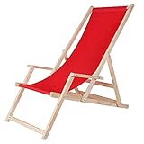 Melko Strandstuhl mit Armlehne Faltstuhl Liegestuhl aus Holz Sonnenliege Faltliege Rot