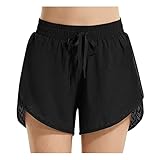 BALEAF Badeshorts Damen UPF50+ Badehose Schnell Trocknende Boardshorts UV Schutz Bikini Shorts mit Tasche Schwimmhose mit Mesh Schwarz XL