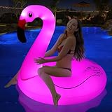 DeeprBling Aufblasbar Flamingo Schwimmring mit Lichtern, Solarbetriebener Schwimmreifen Flamingo, Großer Pool Schwimmring Flamingo für Erwachsene, Wasser Pool Flamingo Luftmatratze (106x106x100 cm)