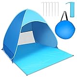 JOPHEK Pop-Up Beach Shelter, Beach Tent UPF 50+Portable Beach Tent Small Pack Size, includes Carry Bag and Pegs, Blue