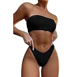 TOEECY Bikini Set Damen Trägerlos Badeanzüge Bademode Zweiteiliger Badeanzug Push Up High Waist Sexy Schwimmanzug Swimsuit (Schwarz,M)