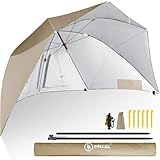 Homecall Strandmuschel 2 in 1 Strandschirm Umschaltbar Ø 270cm Sonnenschirm Strand Groß mit Fenster - Windschutz Strand, Regendicht, UV50+ Sonnenschutz Strand für 2-3 Personen (Khaki)