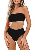 Viottiset Bandeau Top Damen Bikini Set High Waist Badeanzug mit Abnehmbare Träger M Schwarz