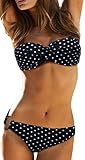 EUDOLAH Damen Bandeau Padded Bikini-Set Trägerlosen Badeanzug Push Up (XL, A-Schwarze und weiße Punkten)