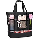 RAINSMORE Strandtasche XXL Familie mit Reißverschluss 42L Badetasche Damen Groß Beach Bag mit Wasserdichter Tasche für Shopper Strand Pool Picknick Fitnessstudio