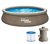 Summer Waves Quick Up Pool Komplettset | Rund 396x84 cm Rattanoptik Braun | Aufstellpool Set | Gartenpool & Schwimmbecken inkl. Filterpumpe & Filterkartusche