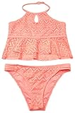 SHEKINI Mädchen Zweiteiler Bikini Badeanzug Rückenfrei Kinder Teenager Süß Bademode Cutout Mädchen Badebekleidung Schwimmanzug Tankini Set（8-10 Jahre, Hell Orange C）