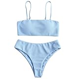 ZAFUL Damen Bikini Set, Texture Bandeau Bikini Set mit Gepolsterter High Cut Sexy Badeanzug