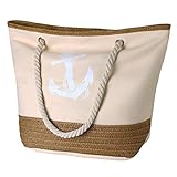 flintronic Große Strandtasche mit Reißverschluss und Innentasche Wasserdicht Strandtasche, Einkaufstasche Shopper für Damen, Schultertasche Einkaufstasche - Beige