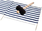Idena Beach Wind Screen/Windschutz 8 Meter x 80 cm [ blau/weiss ] Holz/Baumwolle + Gummihammer Strandurlaubs-Set