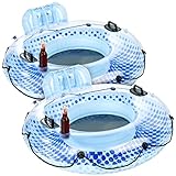 infactory Pool-Sessel: 2er-Set aufblasbare Schwimmringe mit Rückenlehne und Getränkehalter (Schwimm-Sessel, Pool Schwimmring, Luftmatratze)