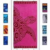DecoKing Strandtuch groß 90x180 cm Baumwolle Frottee Velours Badetuch Fuchsia rosa rot Pink Turtle