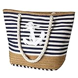 Flintronic Große Strandtasche mit Reißverschluss und Innentasche Wasserdicht Strandtasche, Einkaufstasche Shopper für Damen, Schultertasche Handtasche Einkaufstasche - Blau