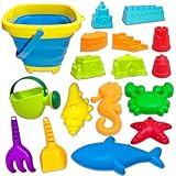 Sandspielzeug Set für Junge Mädchen, 17 Stück Strandspielzeug Kinder Beach Toy mit Sandeimer Faltbar, Wasserlebewesen Burg Sandförmchen und Sandschaufel für Baby ab 2 3 4 5 6 Jahre