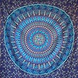 MOMOMUS Wandteppich Mandala - 100% Baumwolle, Bunt, Orientalische Designs - Ideal als Wandtuch Mandala, Indischer Wandbehang aus Stoff und Wandteppich Boho - Blau, 210x230 cm